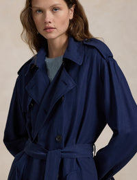 Trench-coat en soie et lin mélangé - Newport Navy
