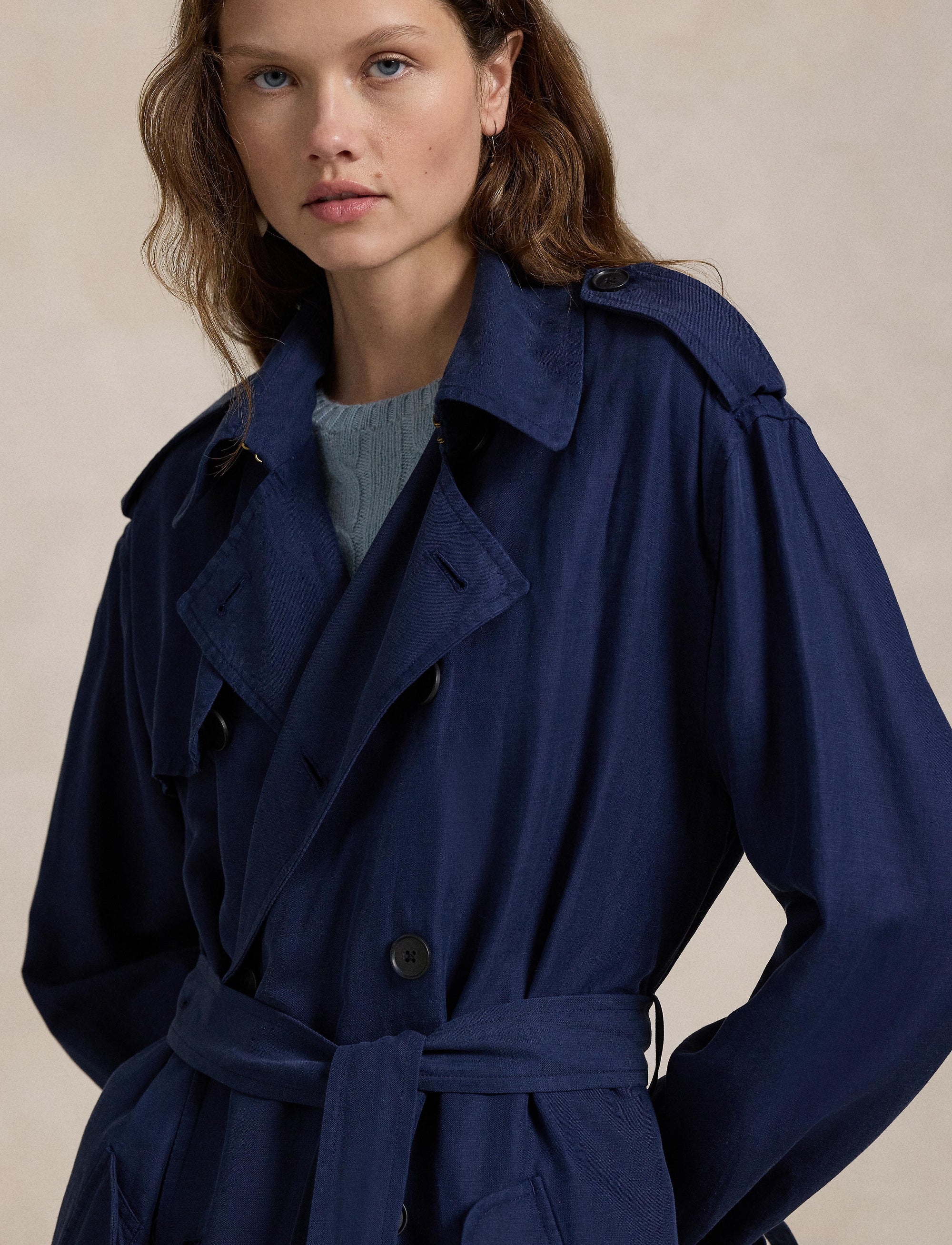 Trench-coat en soie et lin mélangé - Newport Navy