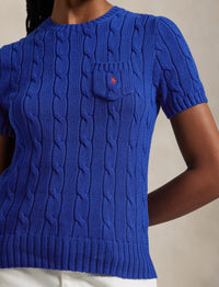 Pull torsadé à manches courtes en coton - Blue Saturn