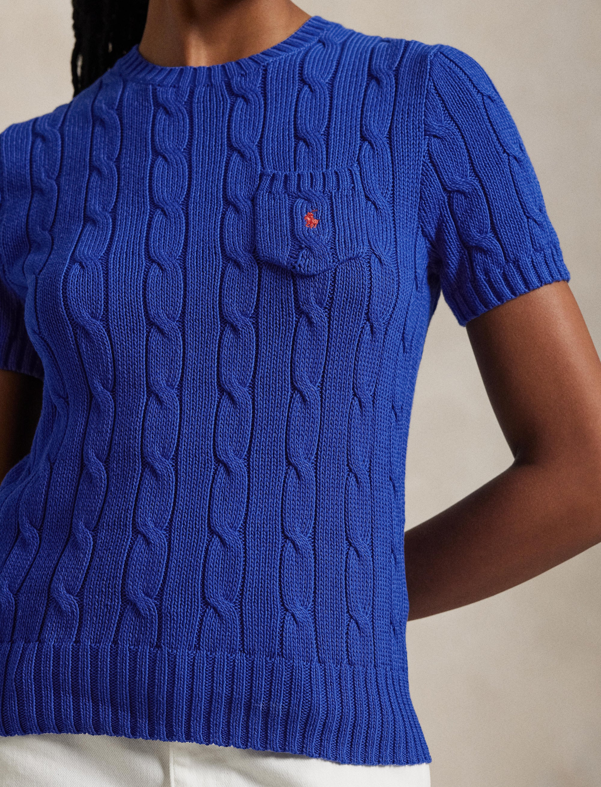 Pull torsadé à manches courtes en coton - Blue Saturn