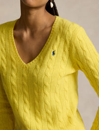 Pull col en V torsadé en laine - Optic Yellow