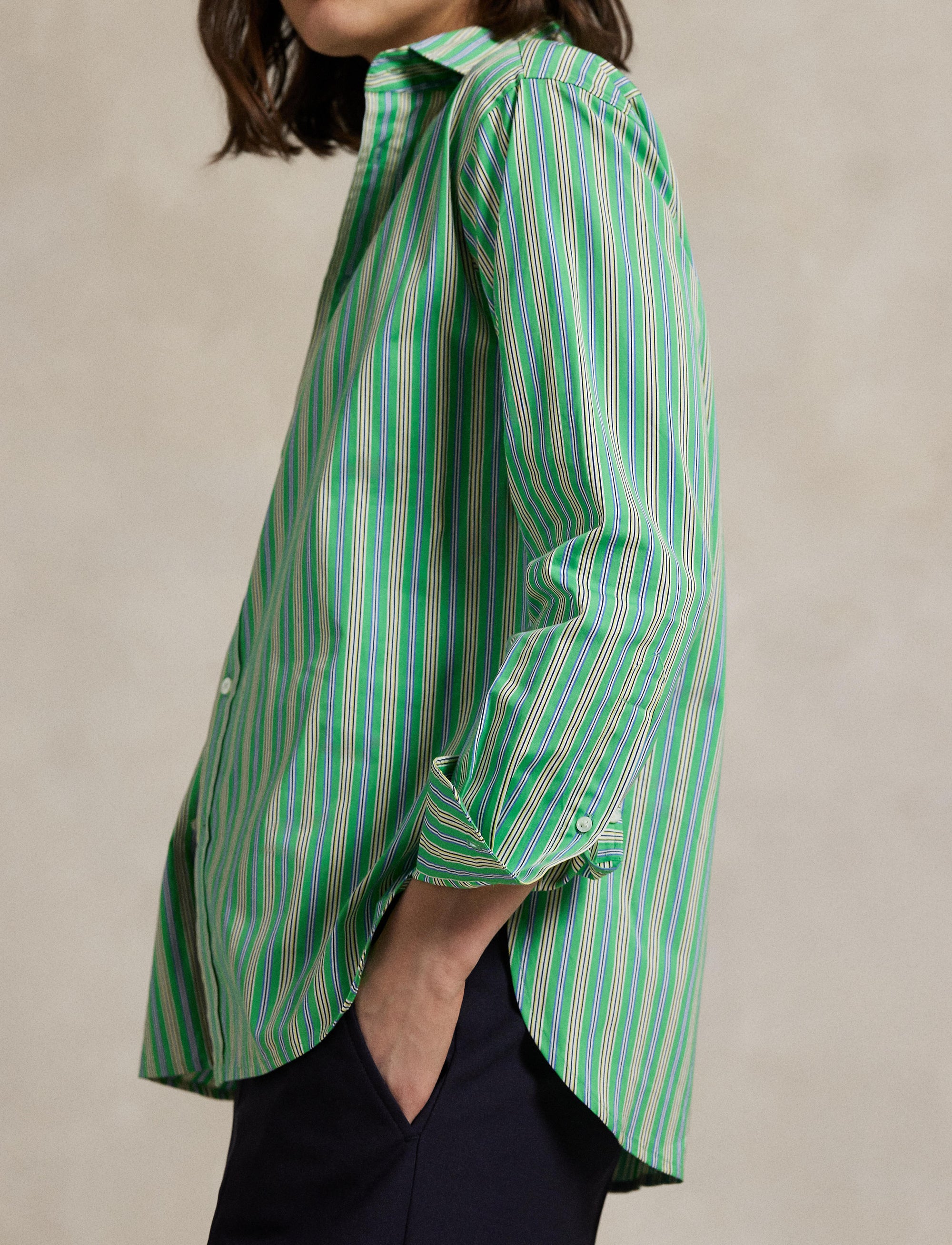 Relaxed Fit Striped Cotton Shirt - Green, Yellow & Multicolour