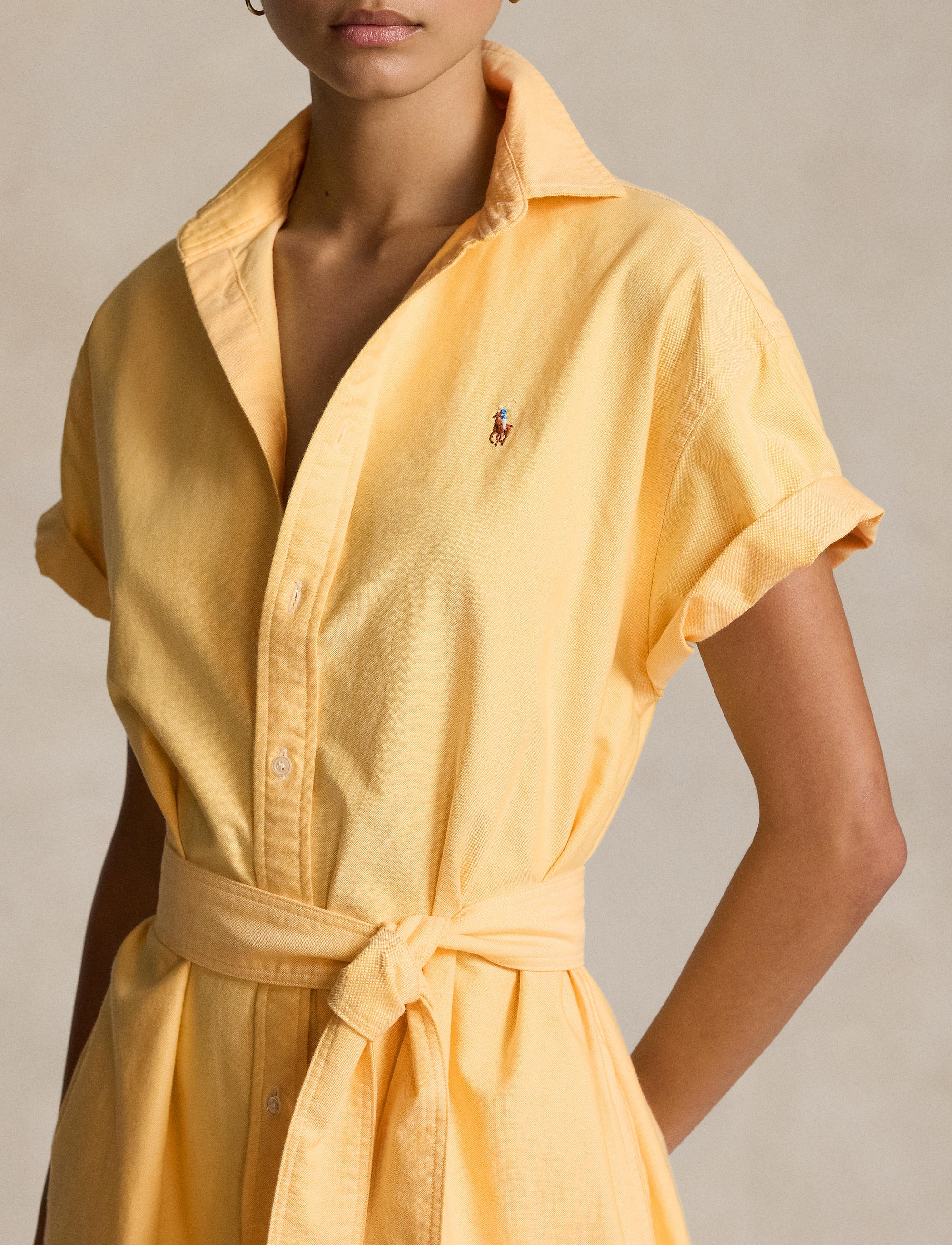 Robe-chemise ceinturée à manches courtes - Yellow