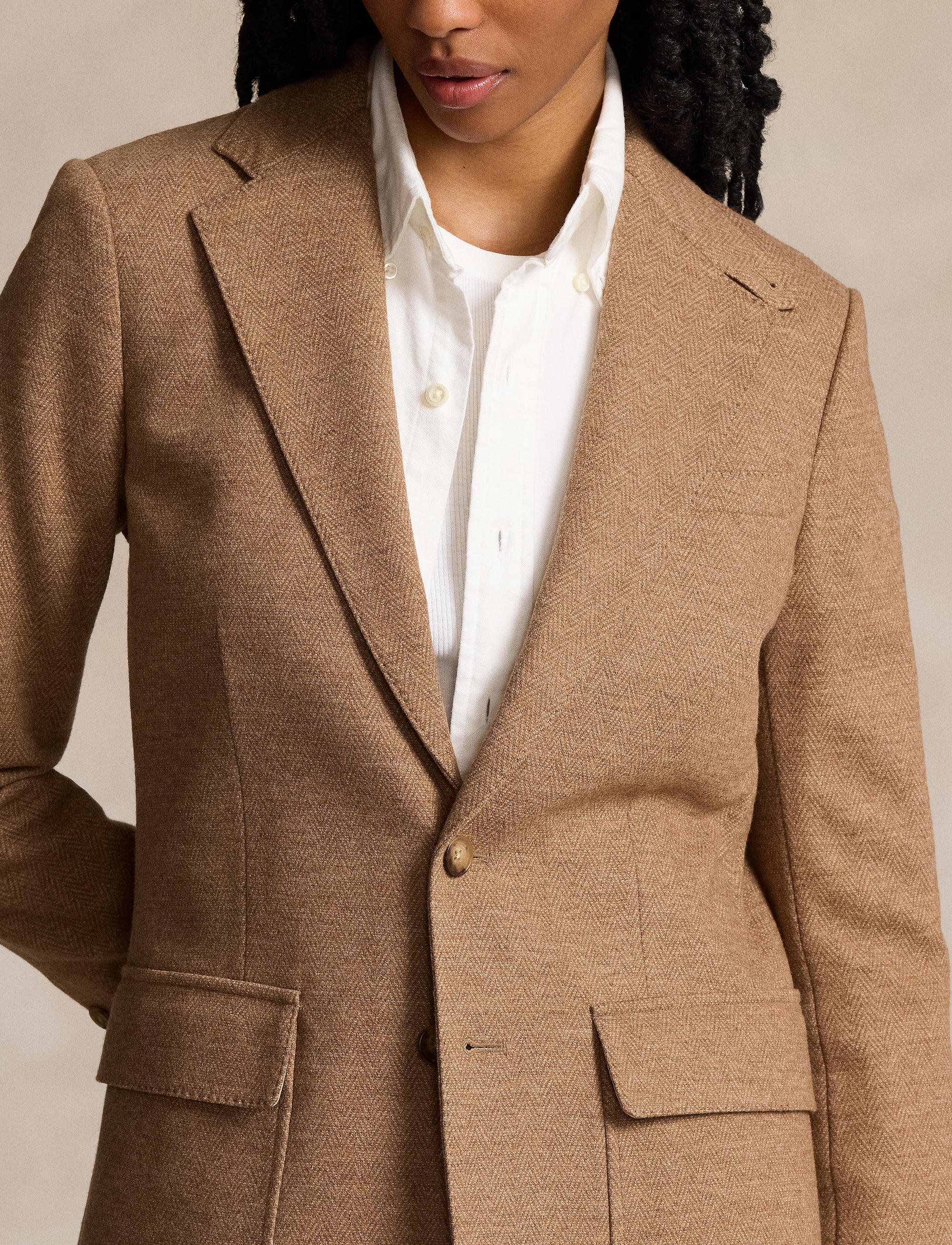 Blazer à chevrons en laine - Tan Herringbone