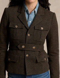 Blazer ceinturé à chevrons en laine - Loden