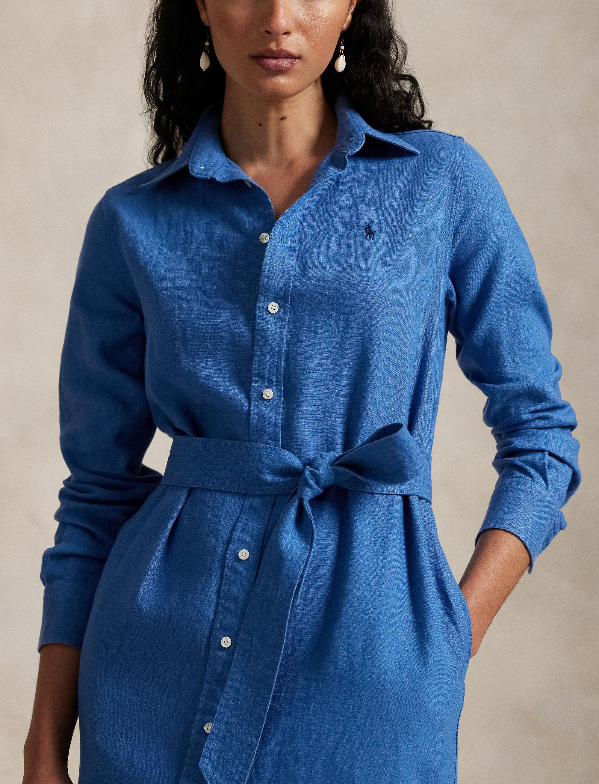 Belted linen shirt dress - Retreat Blue