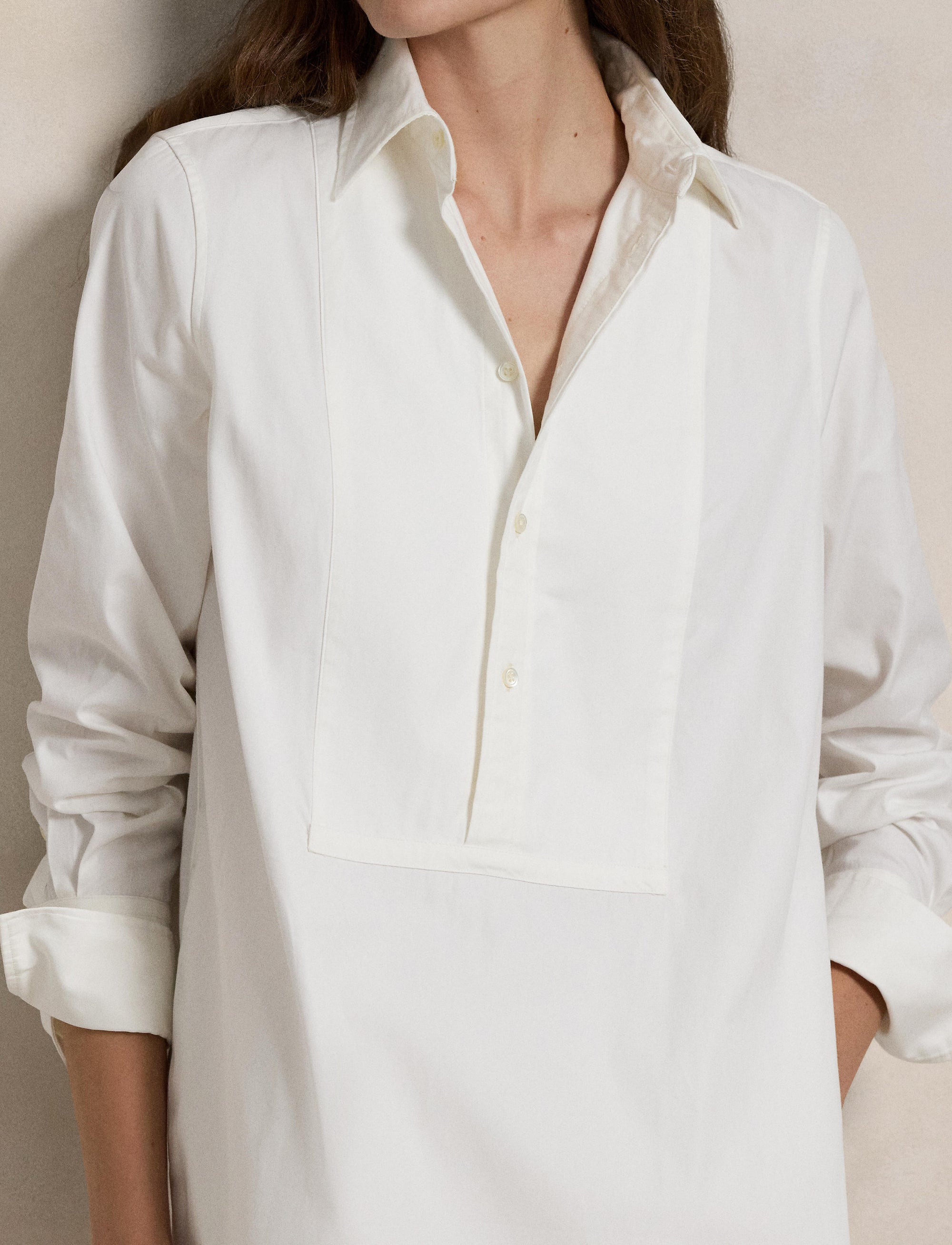 Robe-chemise de smoking en popeline - White