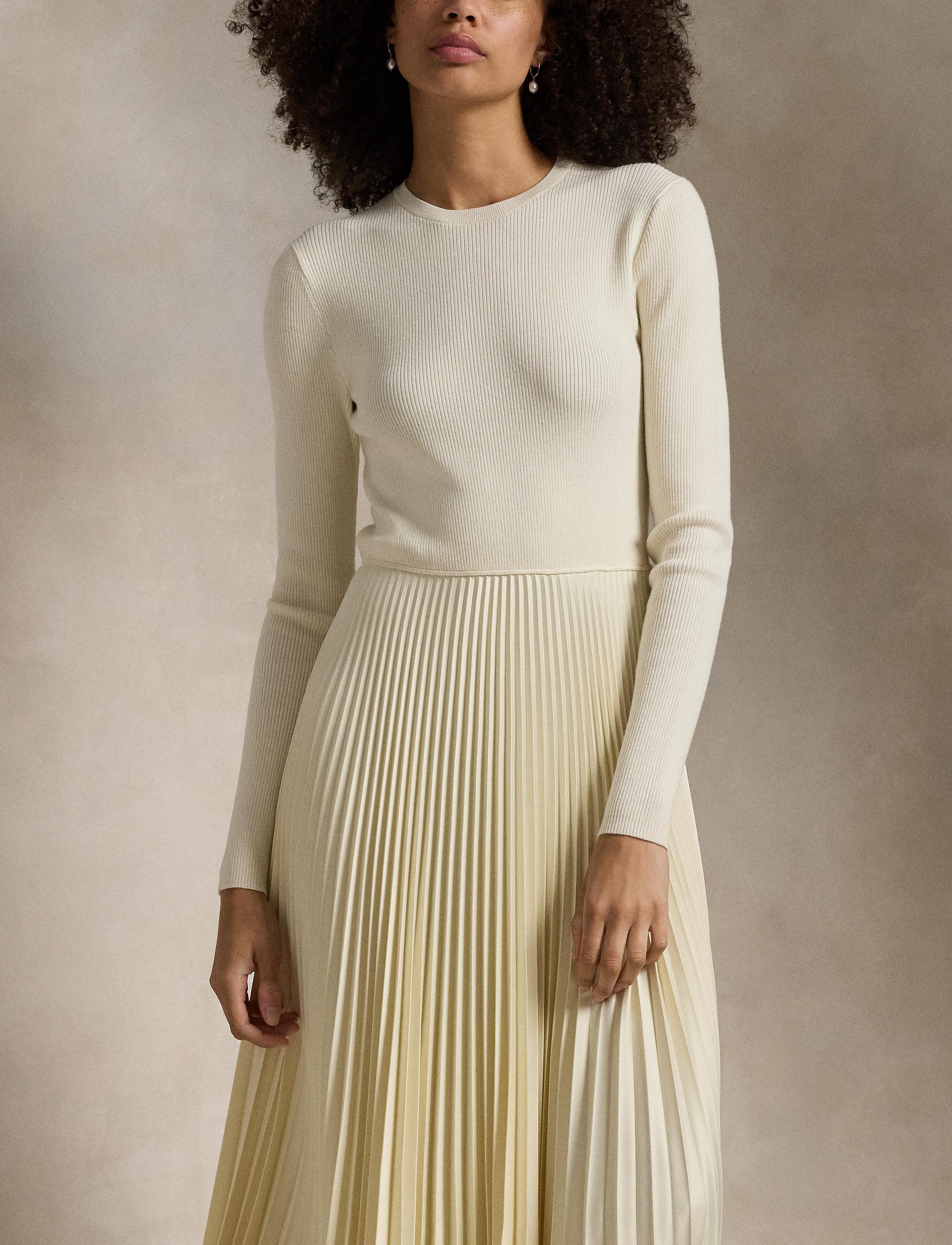 Robe à manches longues avec corsage pull en laine - Authentic Cream