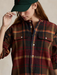 Robe-chemise écossaise en coton  - Red, Multicolore & Fall Plaid