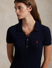 Robe torsadée manches courtes en coton  - Hunter Navy