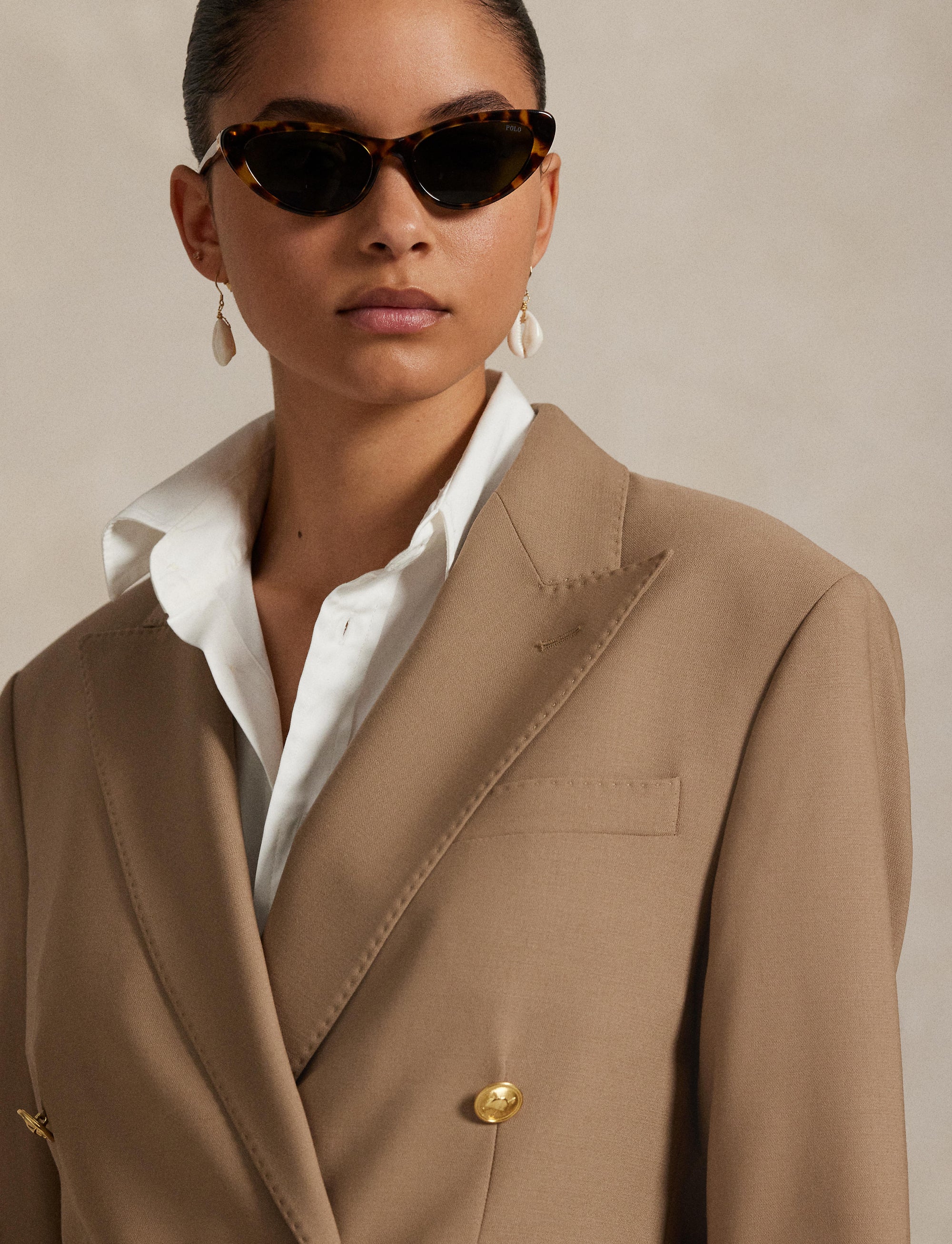 Blazer croisé en laine stretch - Camel