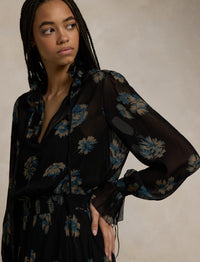 Floral georgette ruffled dress - Midnight Gardenia