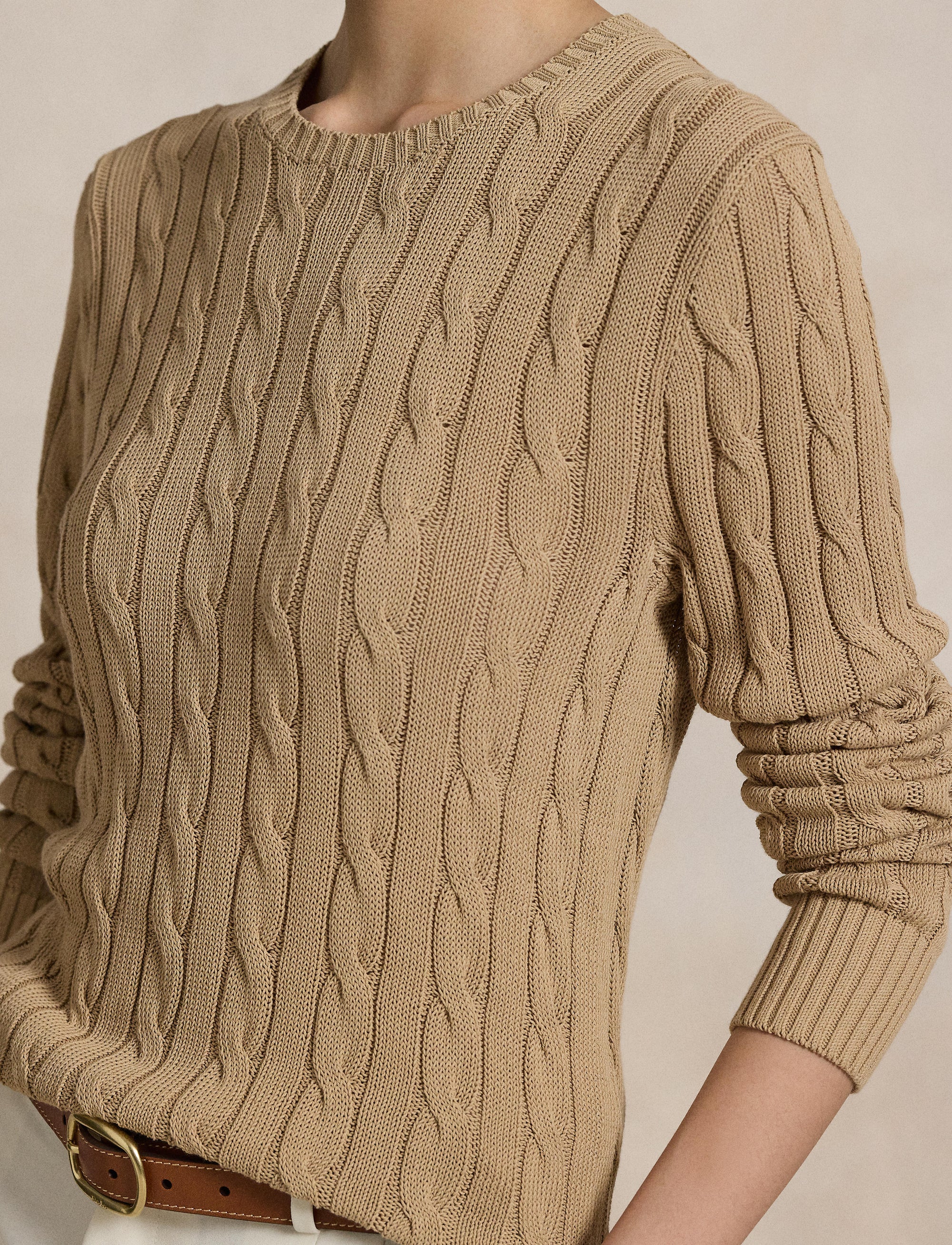 Pull col rond torsadé - Tan