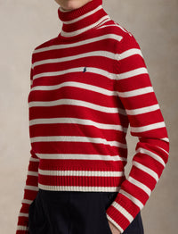 Pull col roulé rayé en coton - Red & Multicolore
