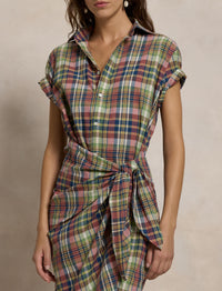 Robe-chemise écossaise en coton - Yellow, Green, Navy, Multicolore & Plaid