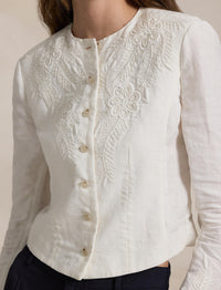 Veste à broderie fleurie en lin - Cream