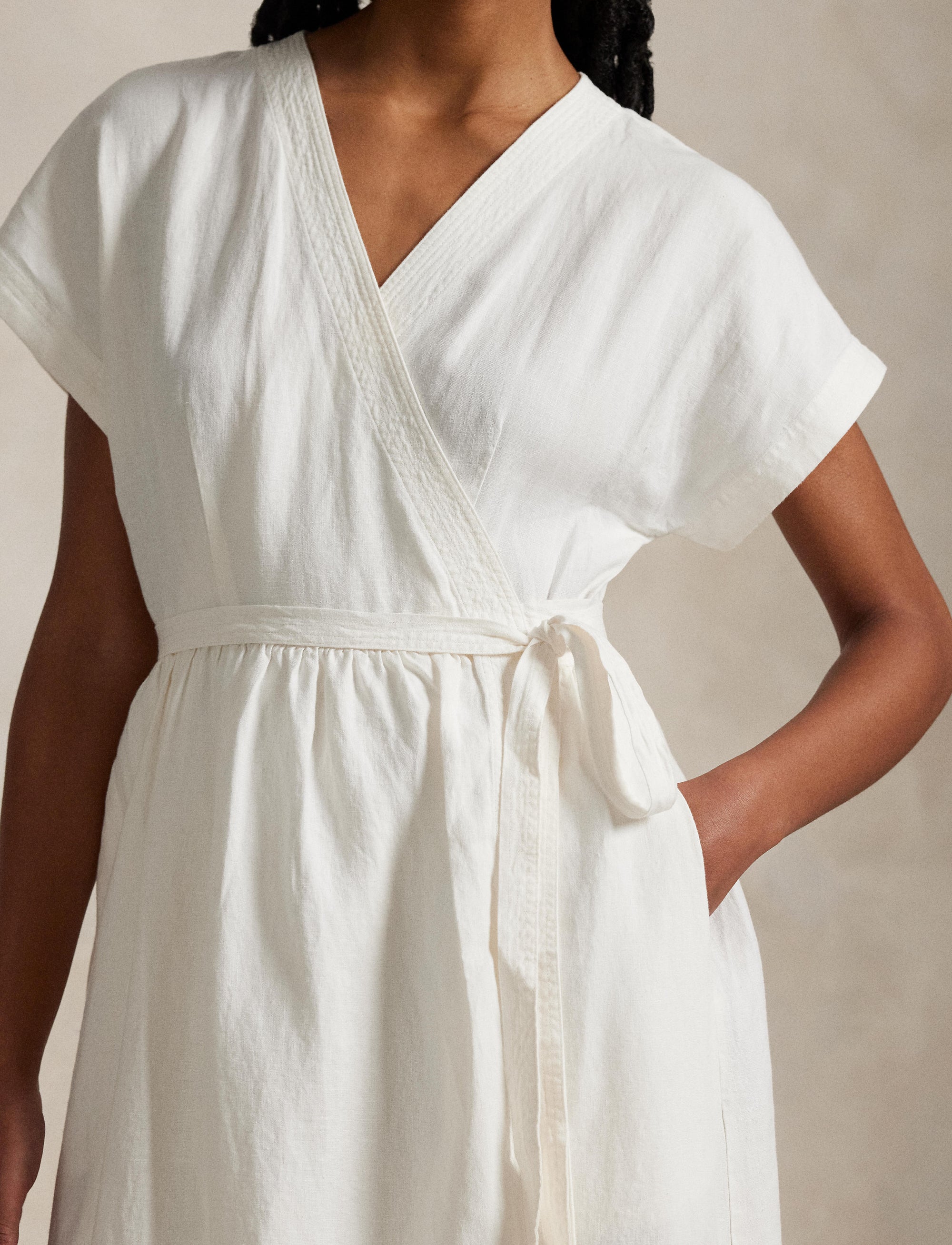 Short-sleeved wrap dress - Deckwash White
