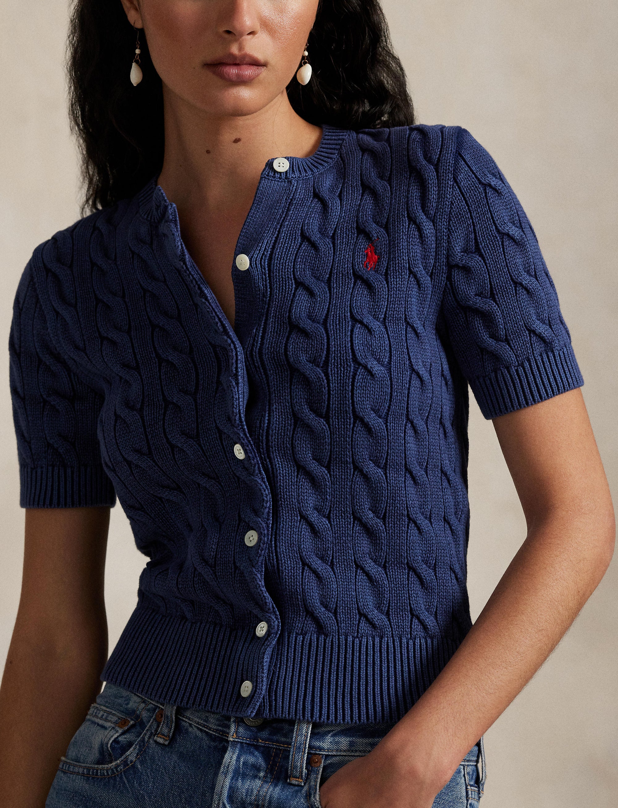 Cardigan torsadé à manches courtes coton - Midnight Royal