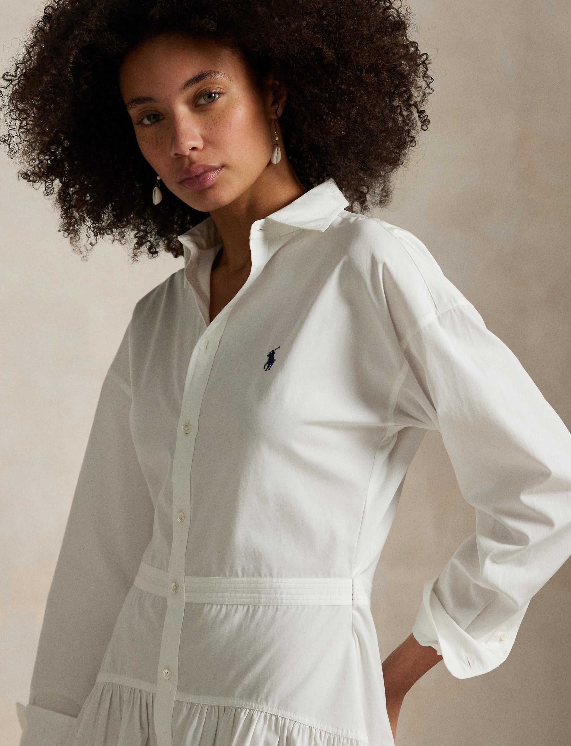 Robe-chemise à pans en popeline de coton - White
