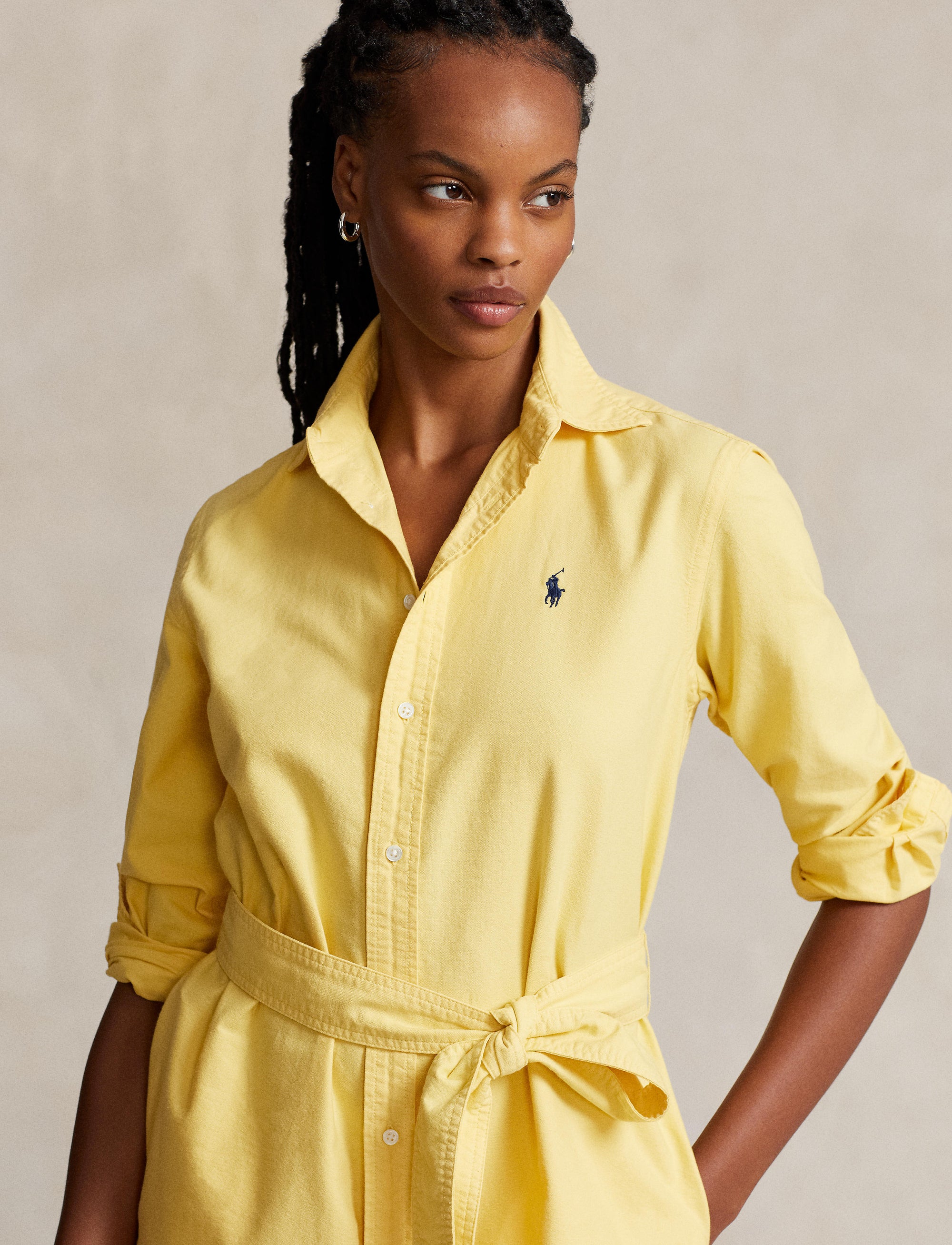 Robe-chemise ceinturée en coton oxford - Yellow