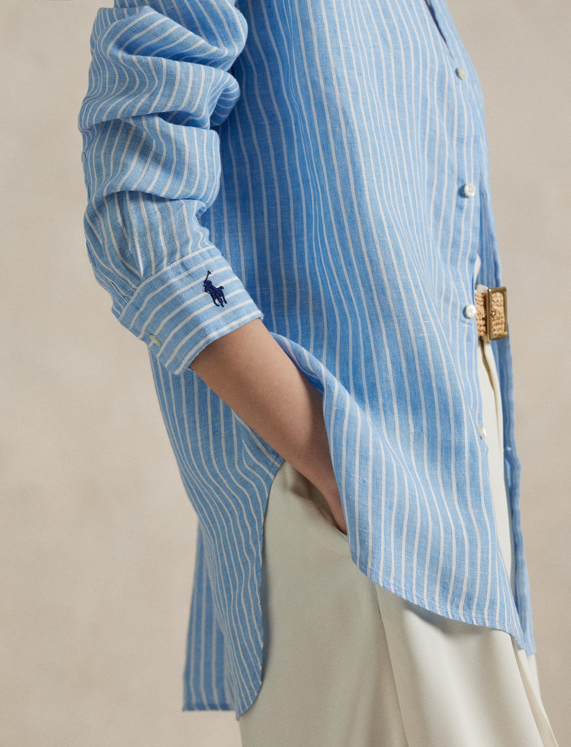 Chemise Oversize Fit rayée en lin - Light Blue & White