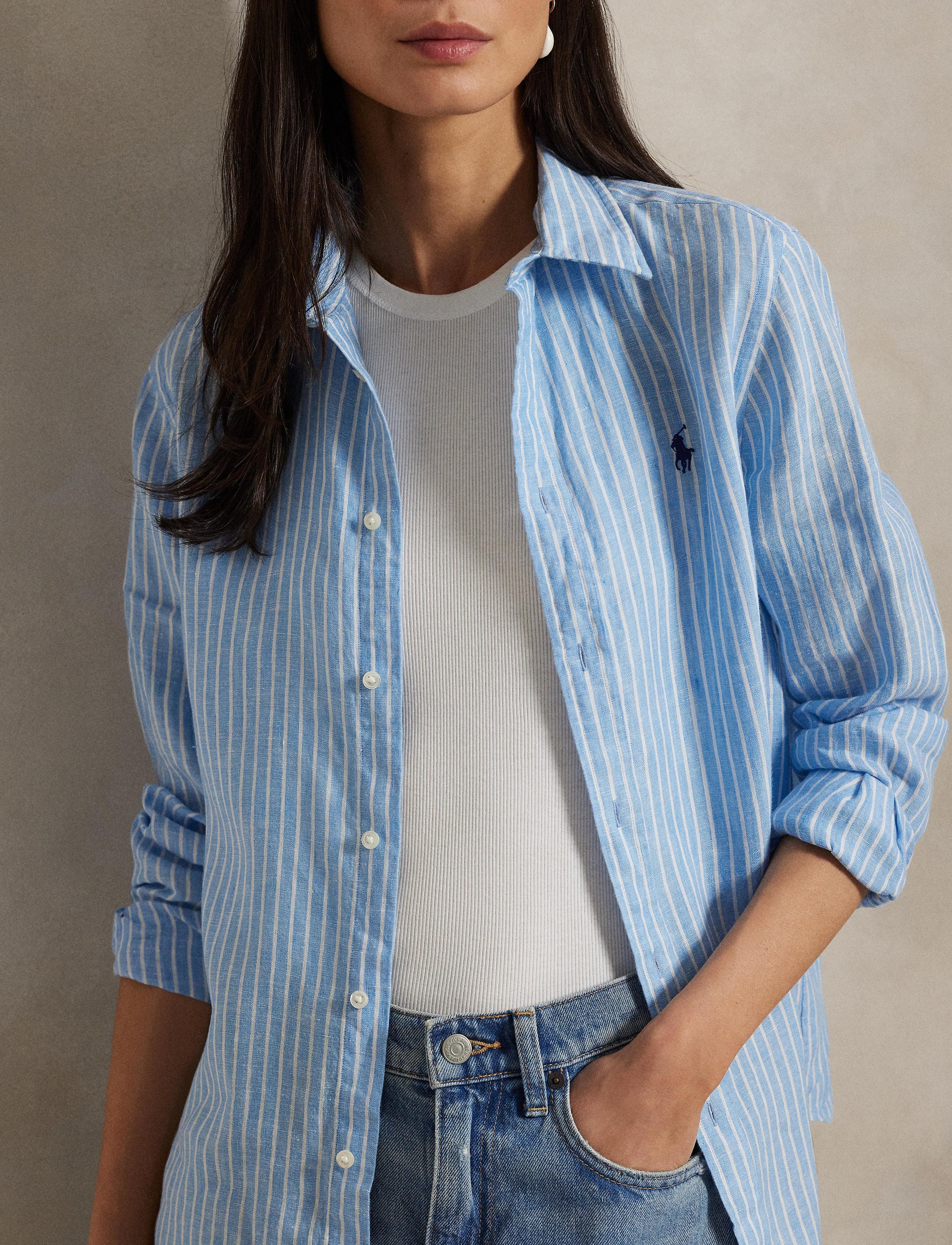 Classic Fit striped linen shirt - Light Blue & White
