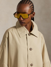 Oversize Fit Cotton Twill Coat - Tan