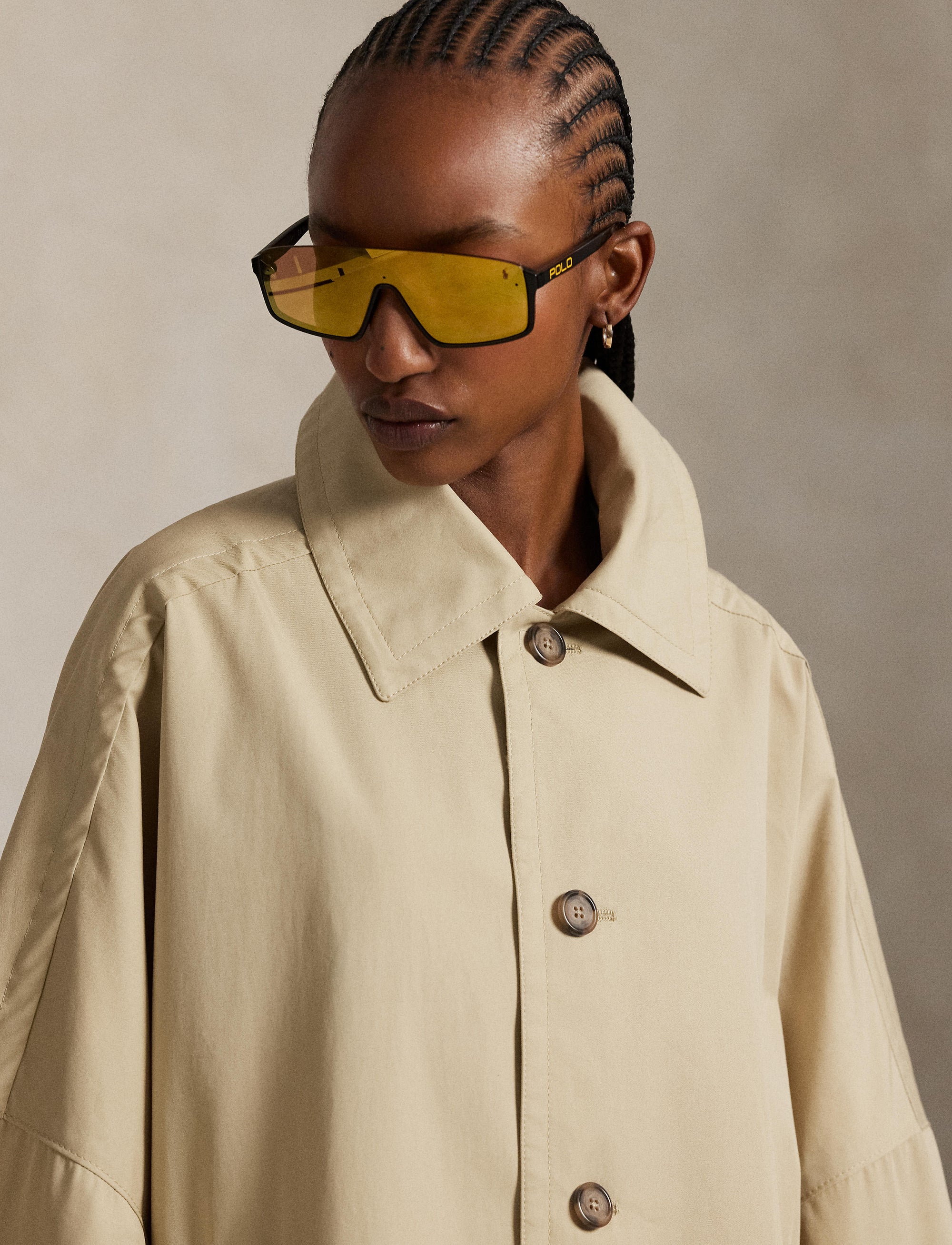 Oversize Fit Cotton Twill Coat - Tan