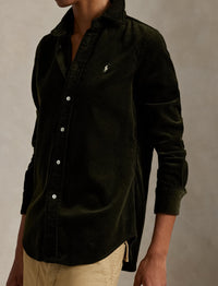 Slim Fit Cotton Velour Shirt - Olive