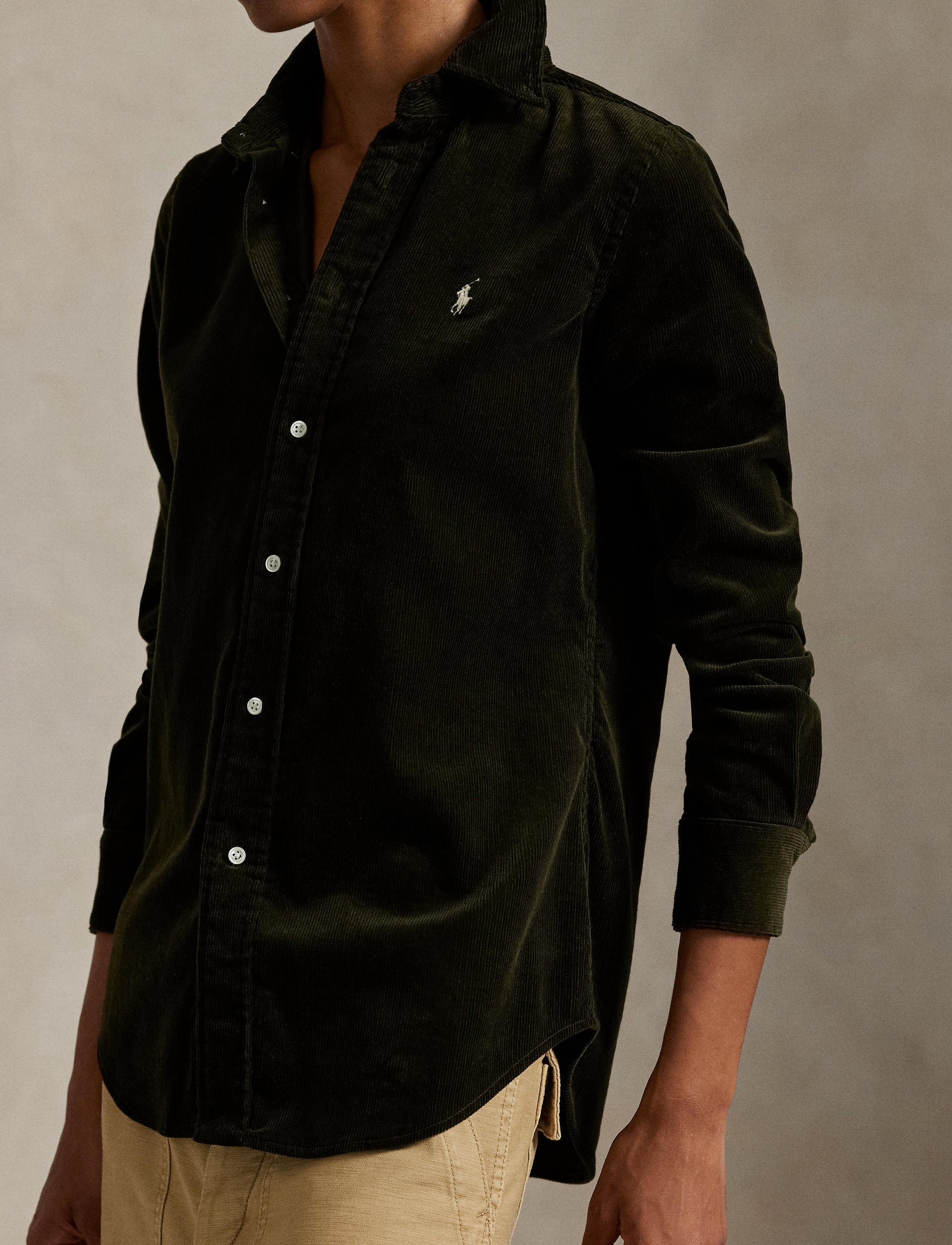 Slim Fit Cotton Velour Shirt - Olive