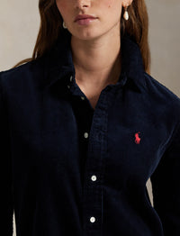 Slim Fit Cotton Velour Shirt - Navy