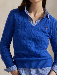 Pull col en V torsadé en laine et cachemire mélangé - Lapis Blue