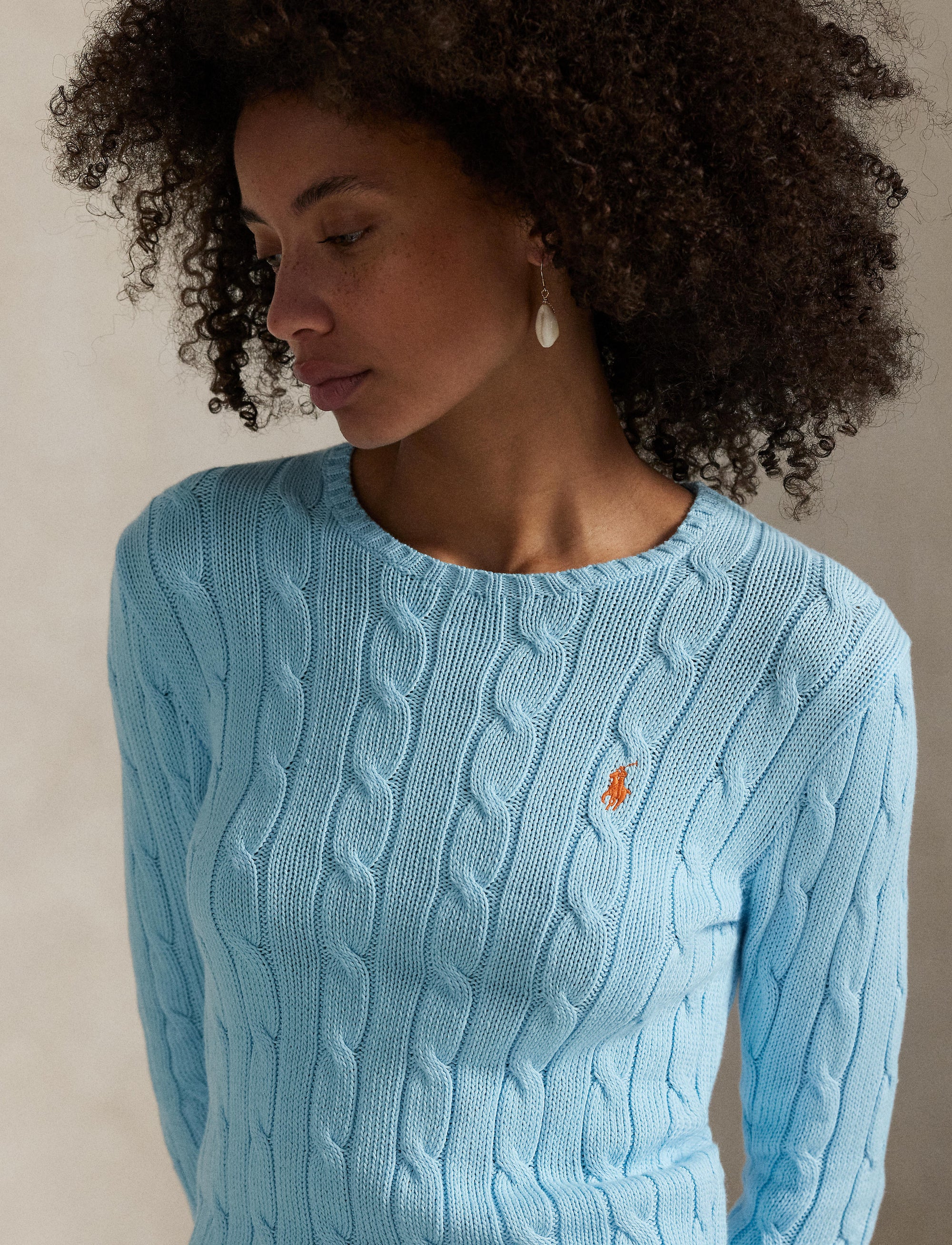 Pull torsadé à col rond en coton - Acadia Blue