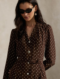 Printed silk mini-dress - Ditsy Geo Brown & Cream