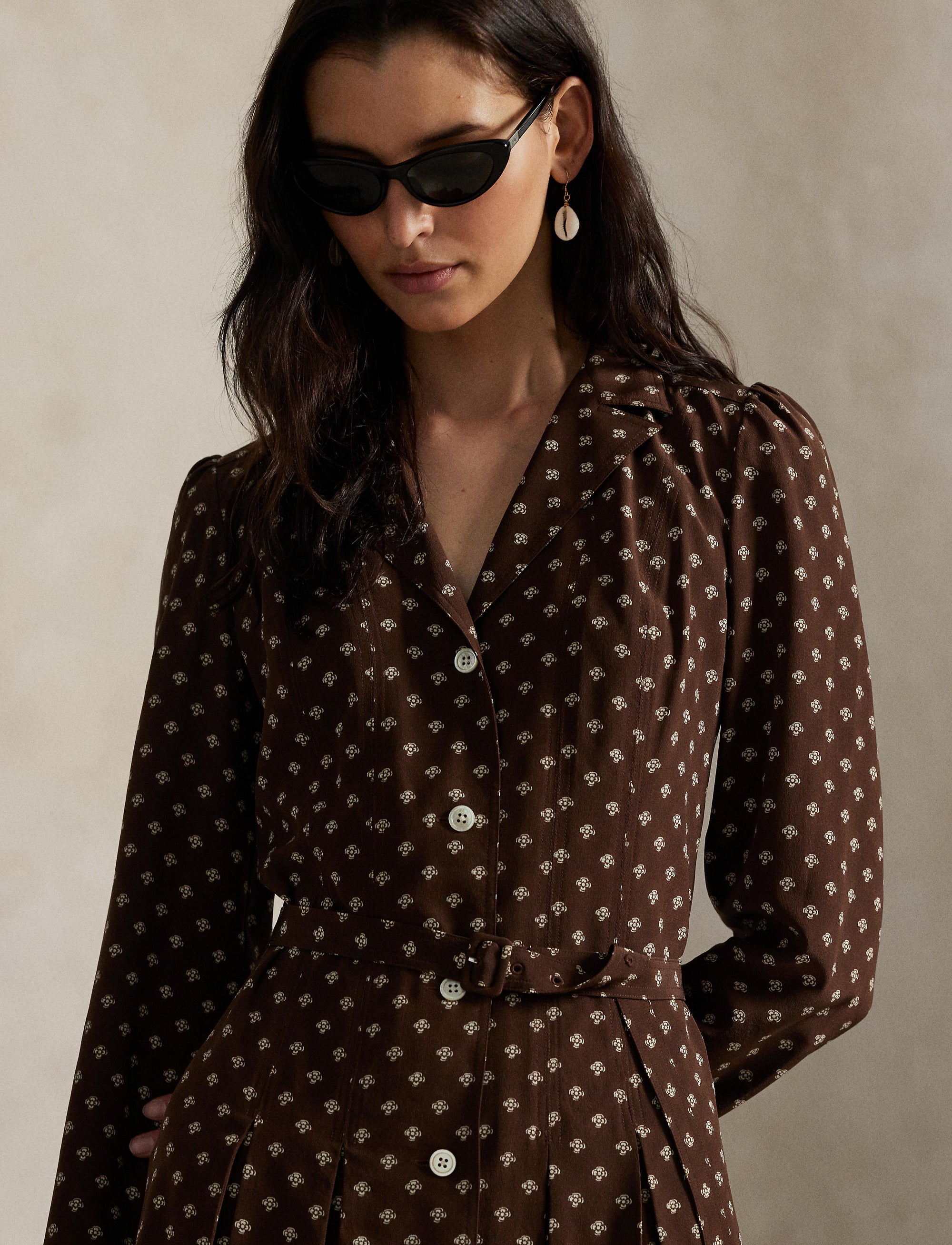 Printed silk mini-dress - Ditsy Geo Brown & Cream
