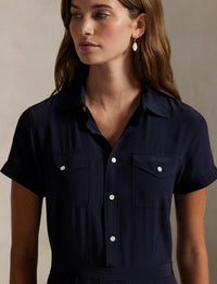 Robe-chemise plissée en crêpe de soie - Ink