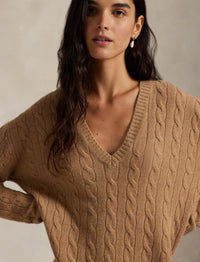 Robe-pull torsadée col V en laine et cachemire mélangé - Collection Camel Melange