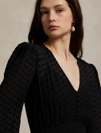 Blousant silk blend dress - Polka Dot Black & Multicolore