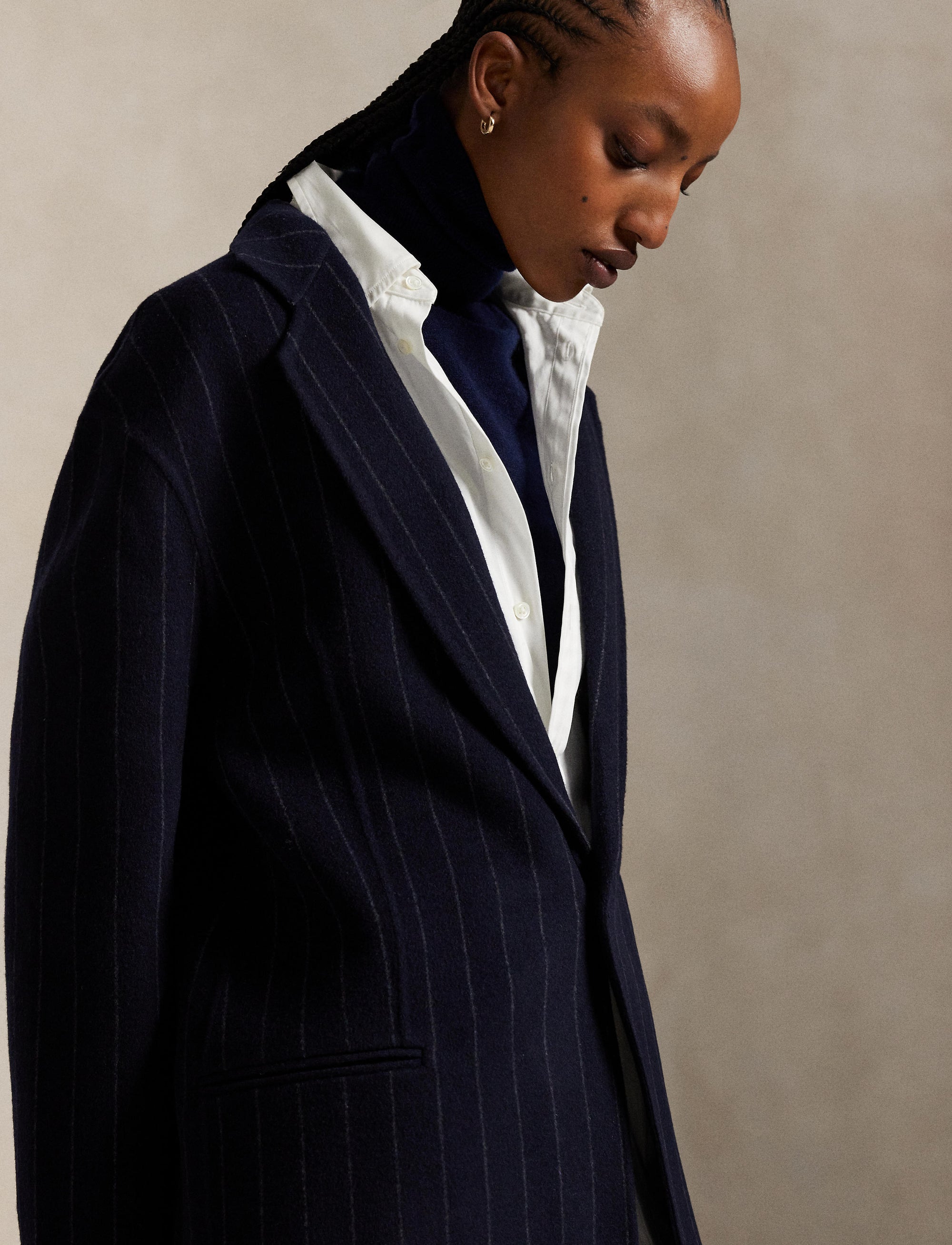 Manteau en laine milleraies - Navy Chalk Stripe