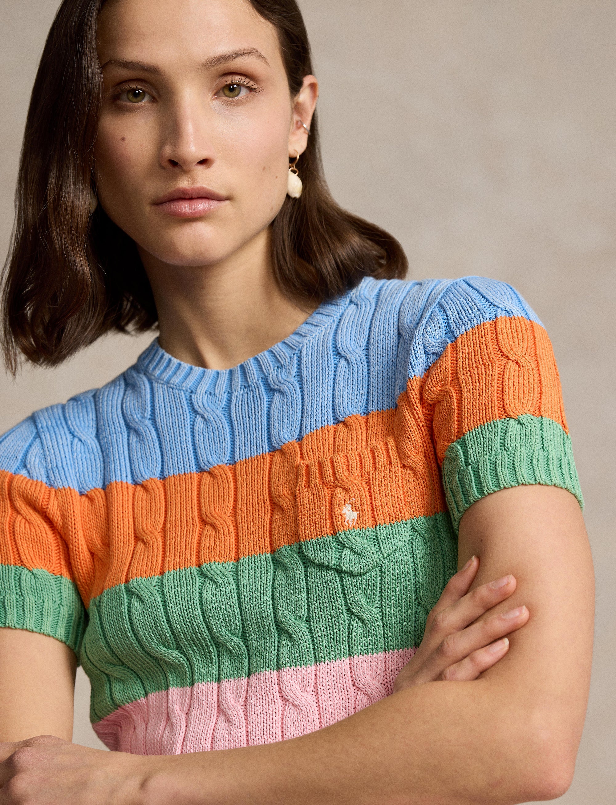 Pull torsadé rayé à manches courtes - Multicolore Stripe