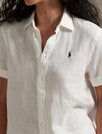 Classic Fit short-sleeved len linen shirt - White