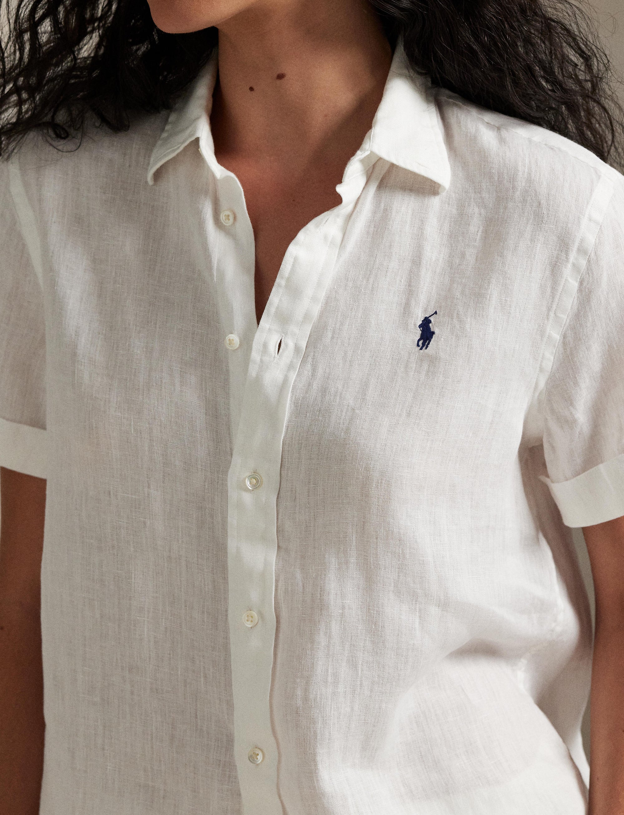 Classic Fit short-sleeved len linen shirt - White