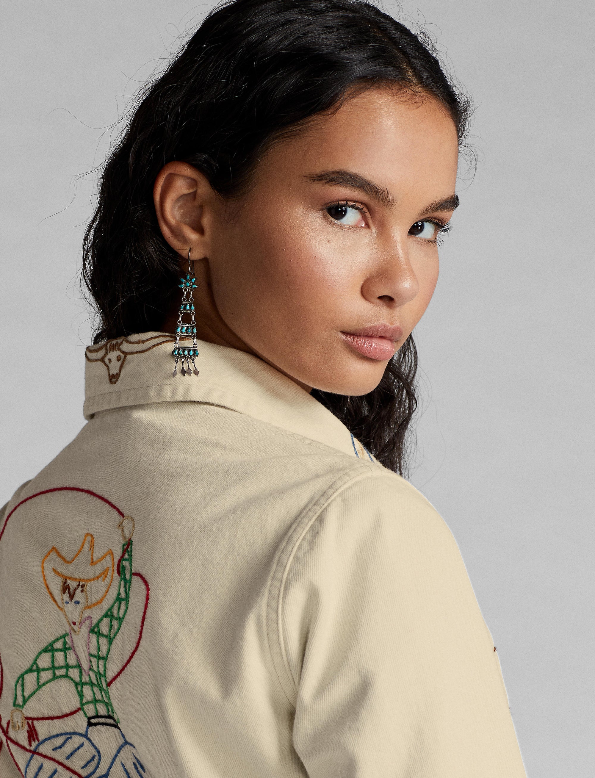 Veste brodée à la main en sergé - Stone