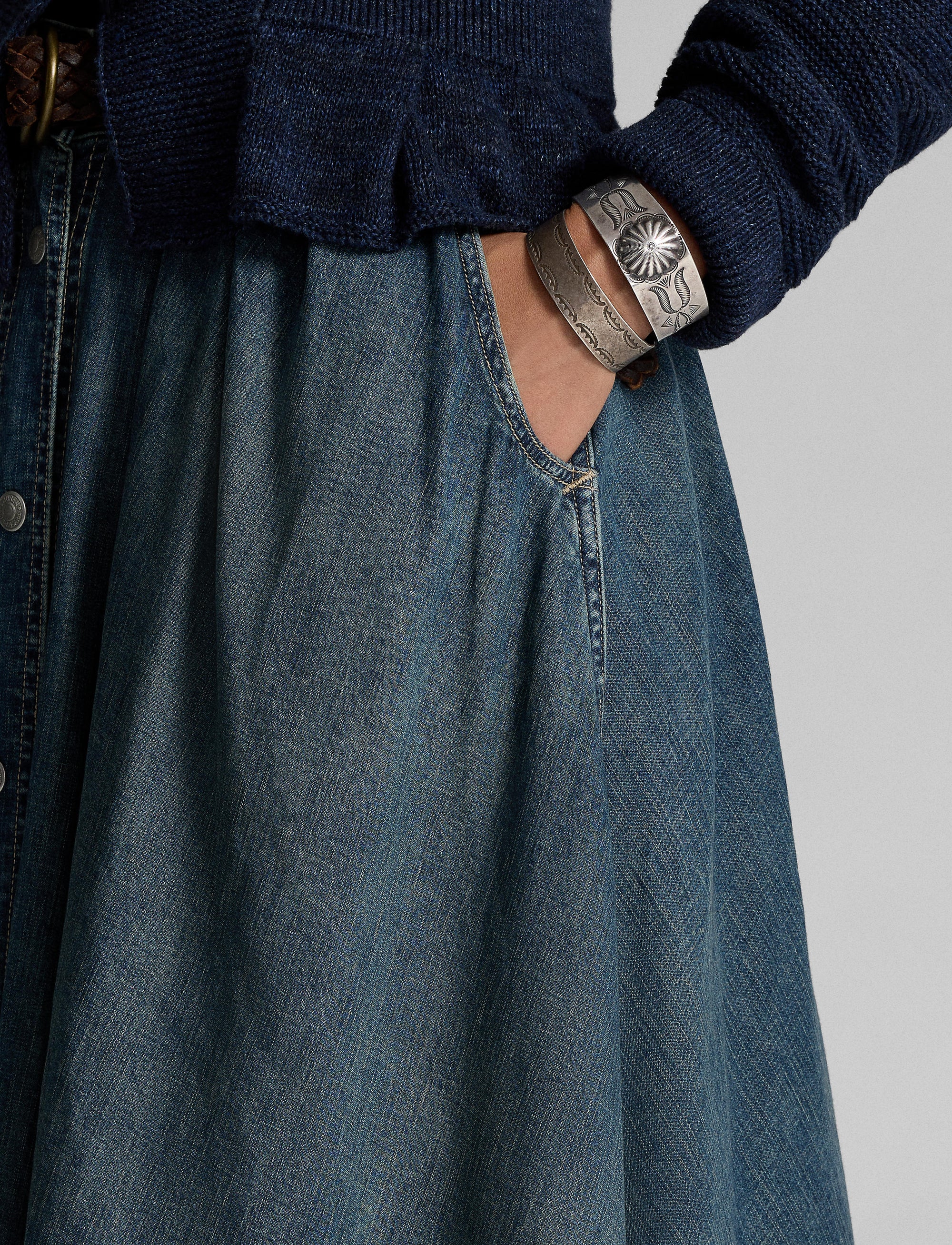 Jupe plissée en denim indigo - Medium Indigo