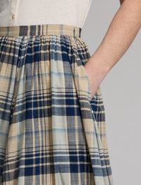 Indigo tartan skirt in cotton voile - Indigo & Multicolour