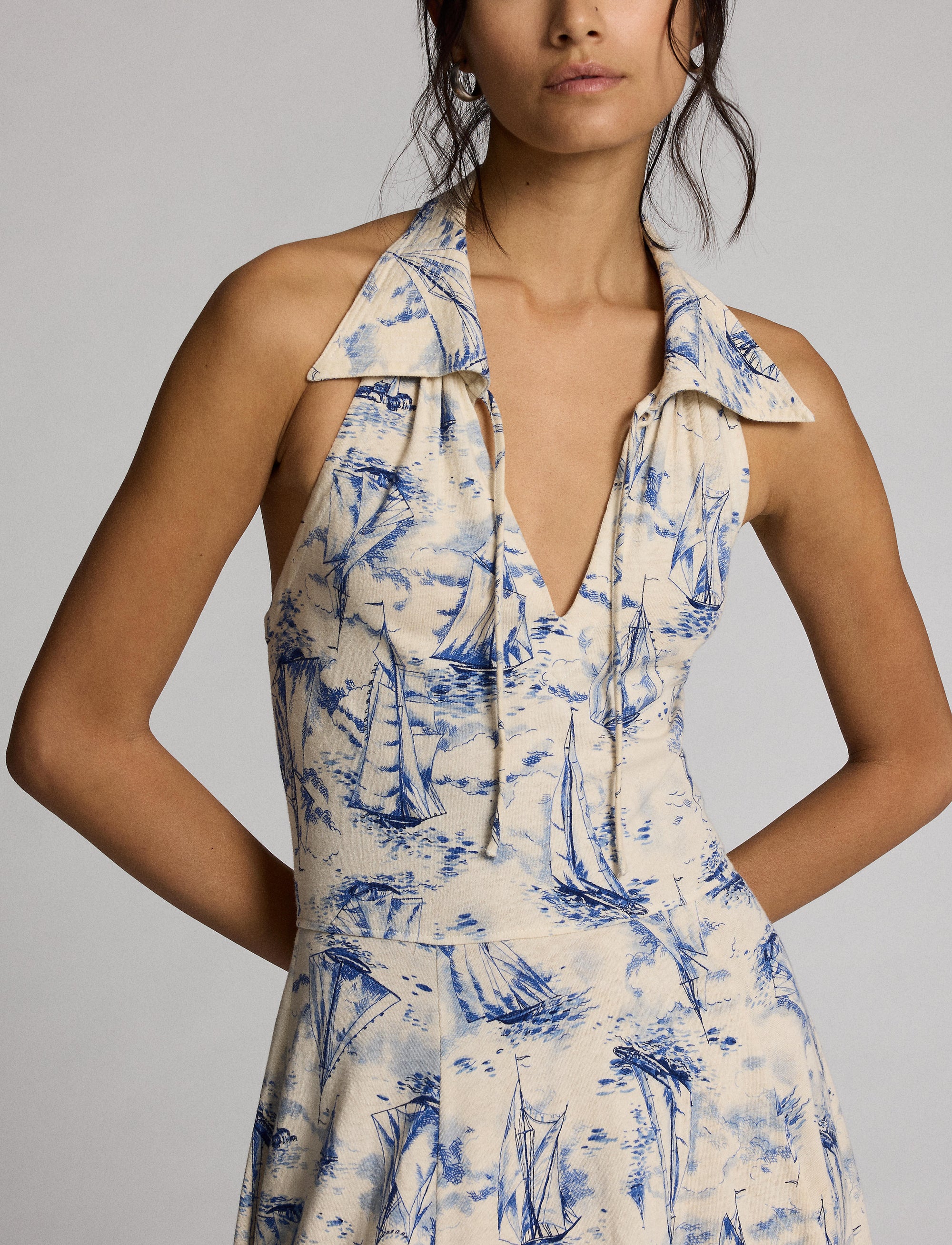 Robe nautique en jersey de lin et coton - Cream & Blue