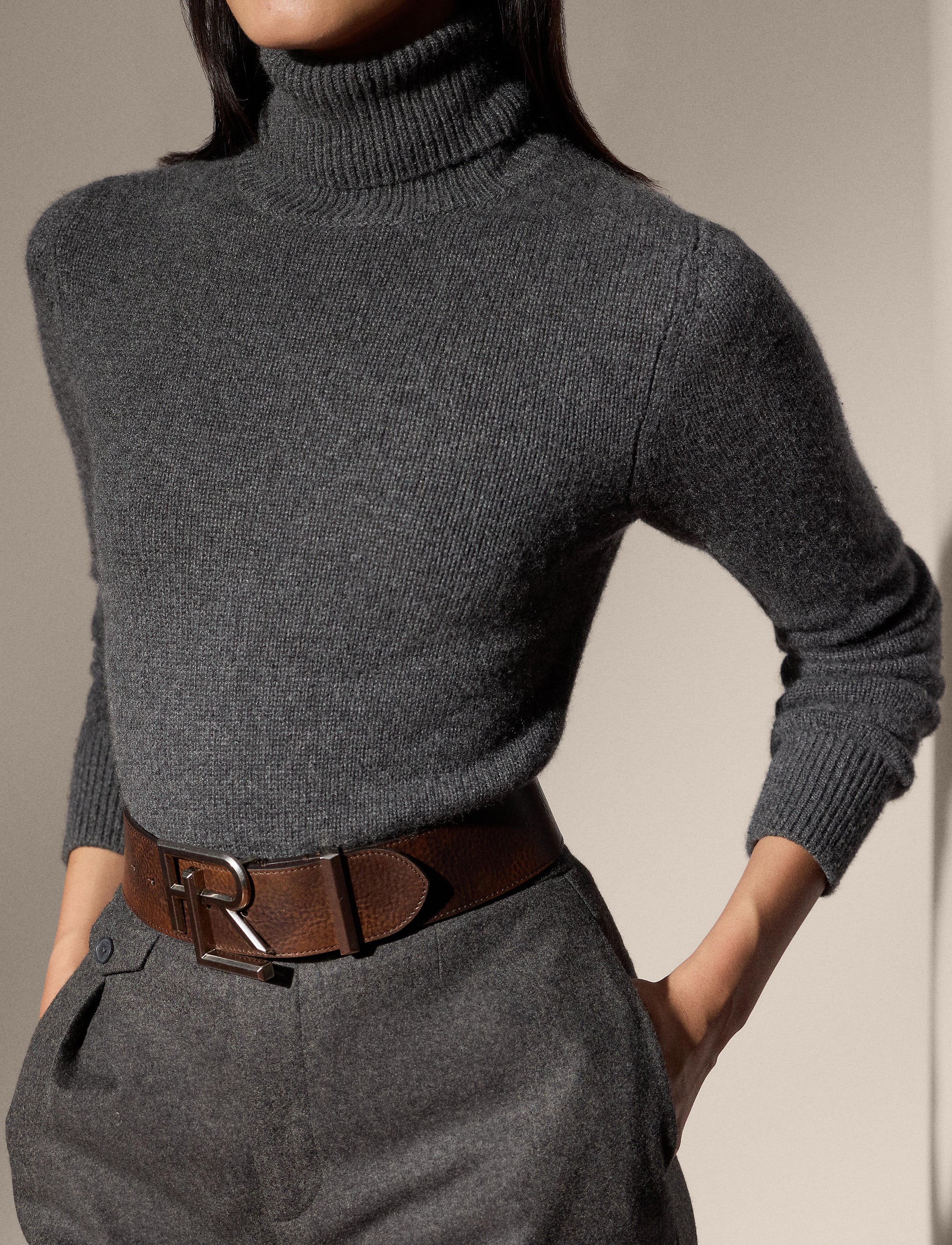Pull à col roulé en cachemire - Medium Grey Melange 1