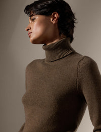 Pull à col roulé en cachemire - Taupe Melange