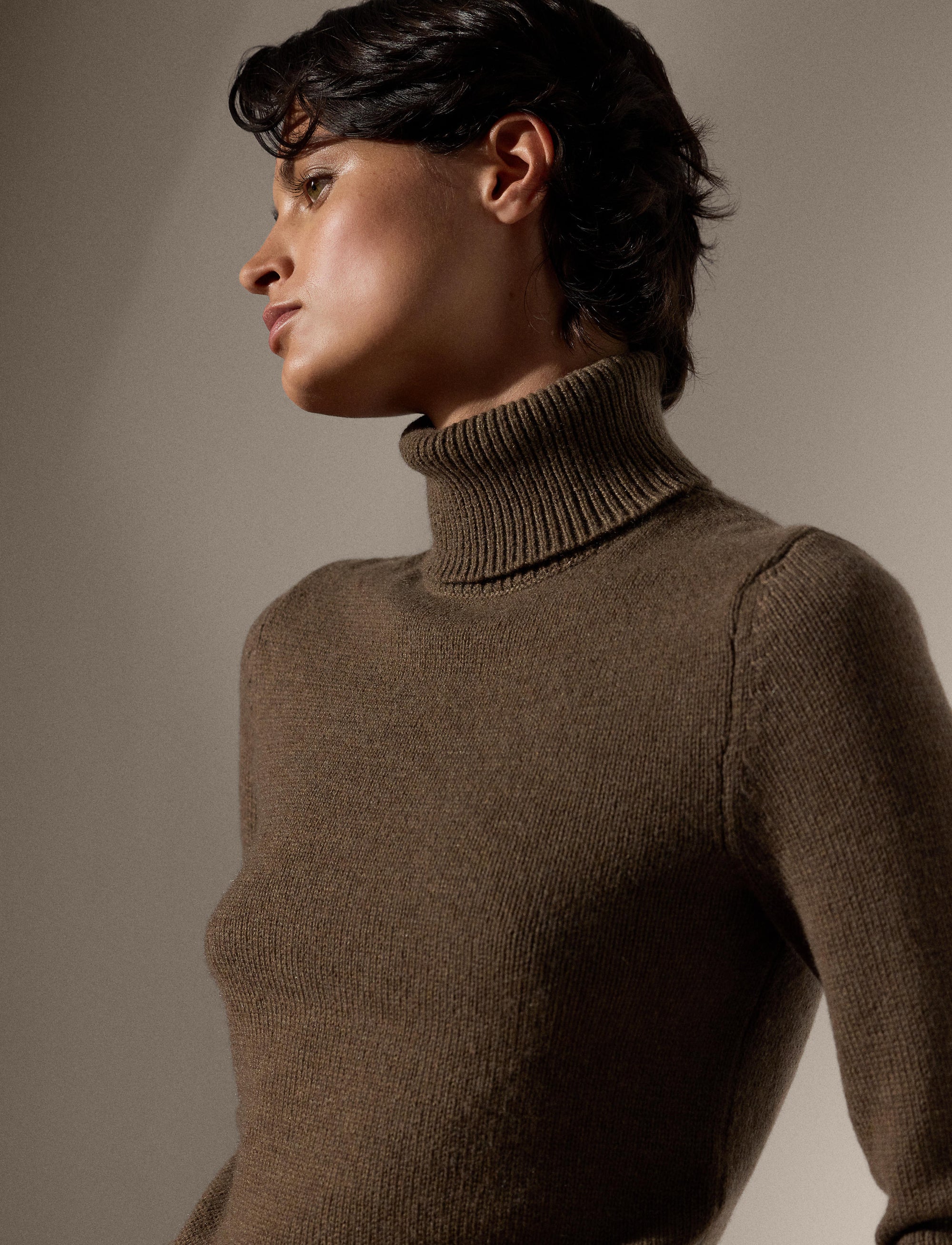 Pull à col roulé en cachemire - Taupe Melange