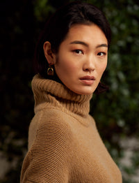 Long-sleeved cashmere turtleneck jumper - Camel Melange